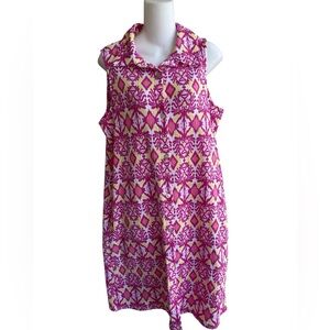 Kaktus Studio Button Down Collared Dress Multi Color Print Beach Crepe Large NWT
